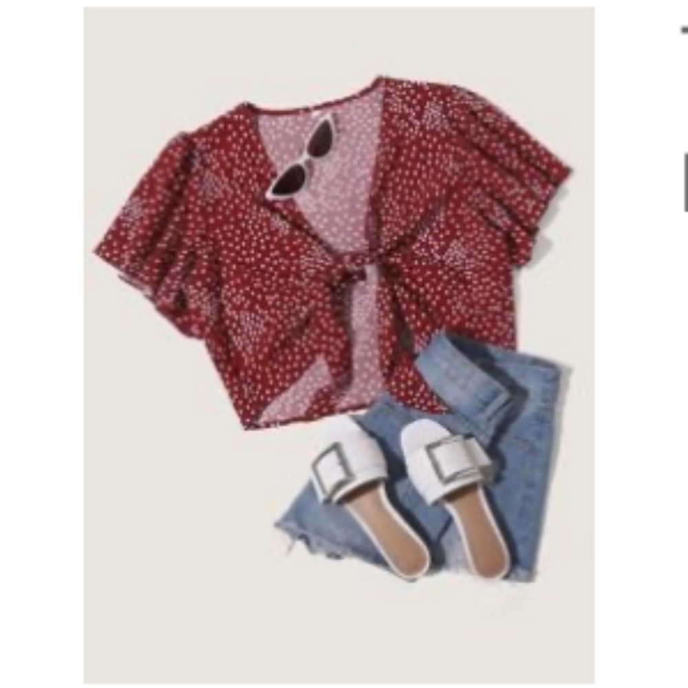 SHEIN Crop Top V-Neck with Knot